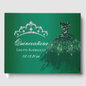 Emerald Green Personalized Quinceanera Gastenboek (Voorkant)