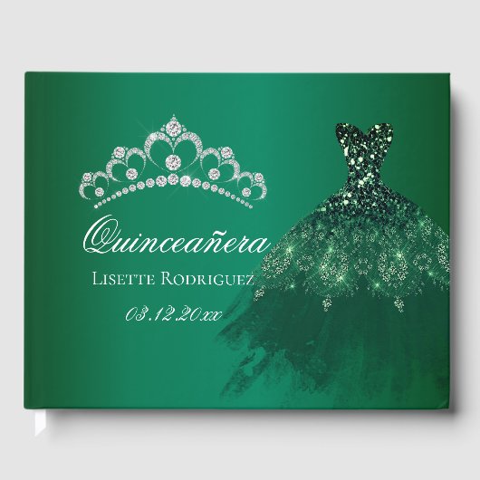 Emerald Green Personalized Quinceanera Gastenboek (Voorkant)