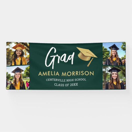 Emerald Green Photo Collage Afstuderen Afstuderen Spandoek (Horizontaal)