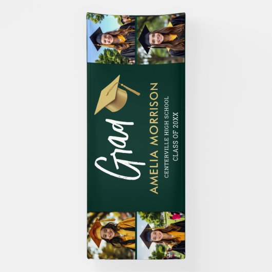 Emerald Green Photo Collage Afstuderen Afstuderen Spandoek (Verticaal)