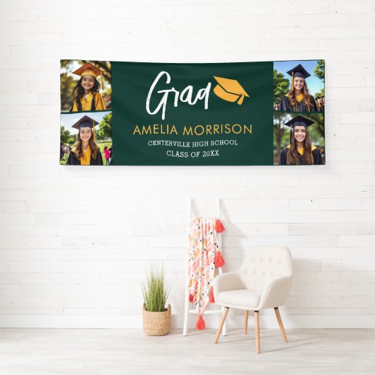 Emerald Green Photo Collage Afstuderen Afstuderen Spandoek (Insitu)