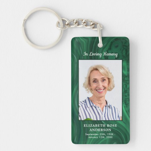 Emerald Green Photo Funeral Favor Memorial Prayer Sleutelhanger (Voorkant)