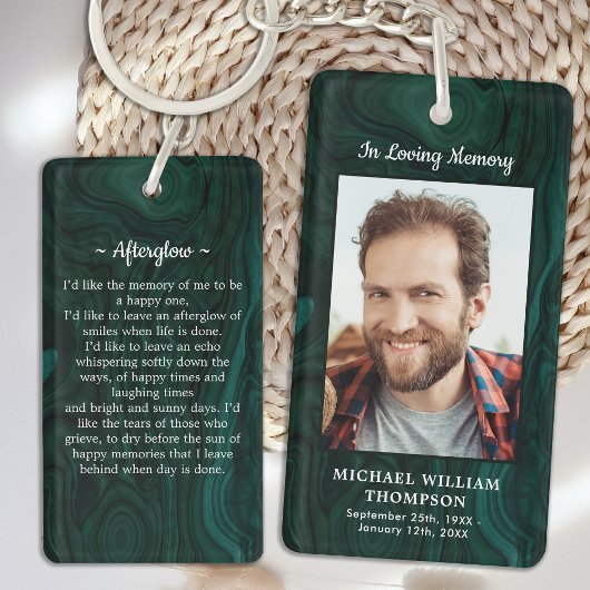 Emerald Green Photo Funeral Gift Memorial Prayer Sleutelhanger