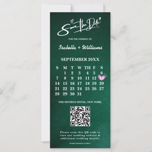 Emerald Green PHOTO QR Code Calendar Save The Date (Voorkant)