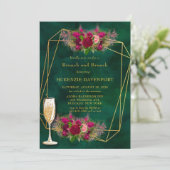 Emerald Green Pink Peony Rozen Brunch en Bubble Kaart (Staand voorkant)