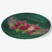 Emerald Green Pink Peony Rozen Wedding Papieren Bordje (Gekanteld)