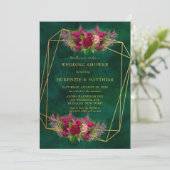 Emerald Green Pink Peony Rozen Wedding Shower Kaart (Staand voorkant)