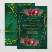 Emerald Green Pink Peony Rozen Wedding Shower Kaart (Voorkant / Achterkant)