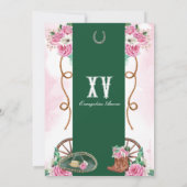 Emerald Green Pink Rose Charro Western Quinceanera Kaart (Achterkant)