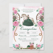 Emerald Green Pink Rose Rustic Charro Quinceañera Kaart (Voorkant)