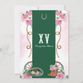 Emerald Green Pink Rose Rustic Charro Quinceañera Kaart (Achterkant)
