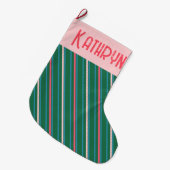 Emerald Green Pink Stripe Girls Grote Kerstsok (Voorkant (Hangend))