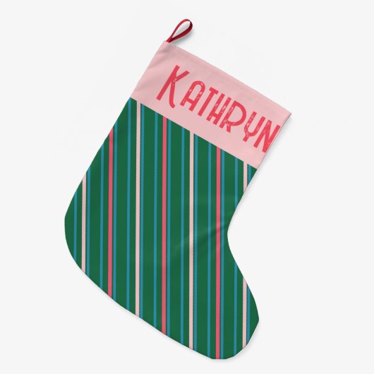 Emerald Green Pink Stripe Girls Grote Kerstsok (Voorkant (Hangend))