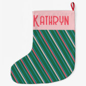 Emerald Green Pink Stripe Girls Grote Kerstsok (Achterkant)