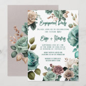 Emerald Green Pioen Verlovingsfeest Kaart (Voorkant / Achterkant)