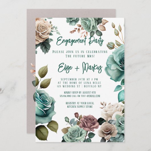 Emerald Green Pioen Verlovingsfeest Kaart (Voorkant / Achterkant)