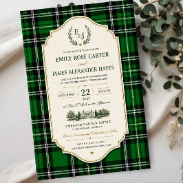 Emerald Green Plaid Elegant Scottish Acryl Uitnodigingen