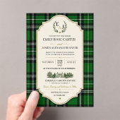 Emerald Green Plaid Elegant Scottish Acryl Uitnodigingen (Insitu (Draagbaar))
