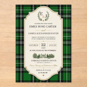 Emerald Green Plaid Elegant Scottish Acryl Uitnodigingen (Voorkant)