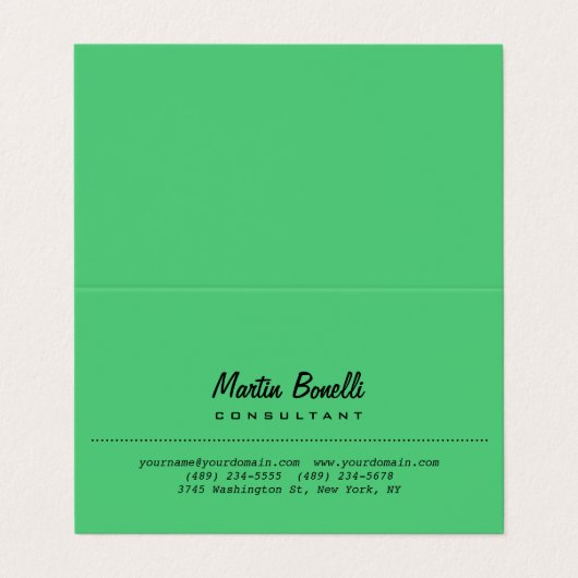 Emerald Green Plain Kalligrafie Naam Aangepast Visitekaartje (Buitenkant ongevouwen)