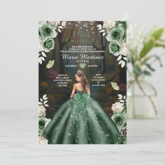 Emerald Green Princess Castle Forest Mis Quince Kaart (Staand voorkant)