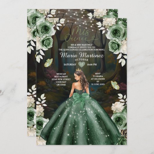 Emerald Green Princess Castle Forest Mis Quince Kaart (Voorkant / Achterkant)