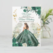 Emerald Green Princess Floral Mexican Mis Quince Kaart (Staand voorkant)