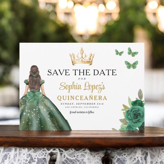 Emerald Green Princess Quinceañera Bewaar de datum Save The Date