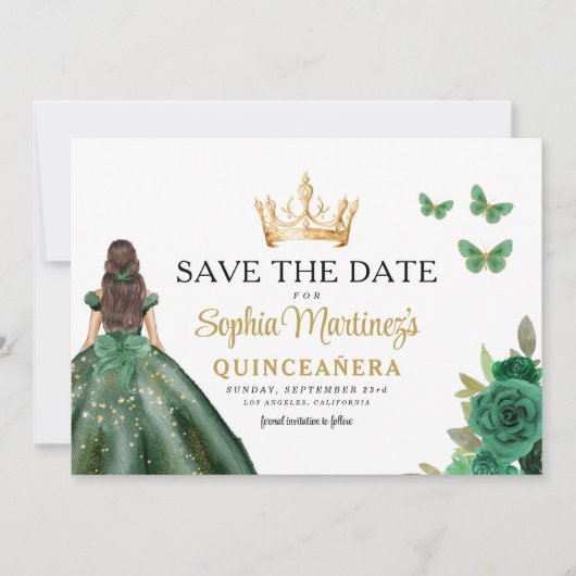 Emerald Green Princess Quinceañera Bewaar de datum Save The Date (Voorkant)