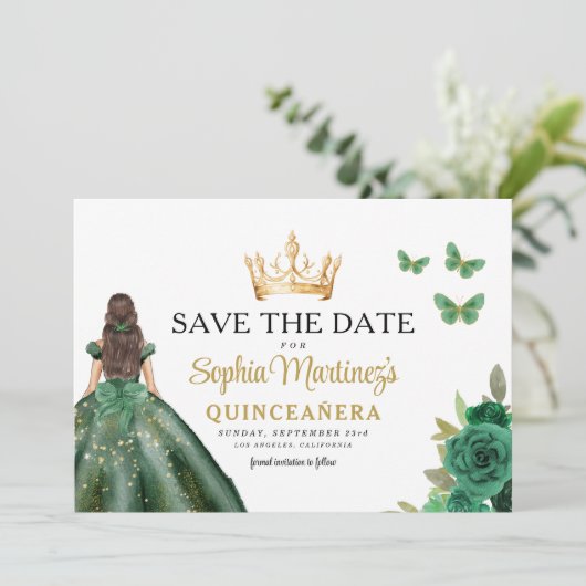 Emerald Green Princess Quinceañera Bewaar de datum Save The Date (Staand voorkant)