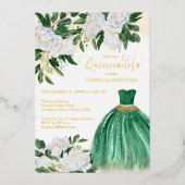 Emerald Green Princess Quinceanera Gold Folie Uitnodiging (Voorkant)