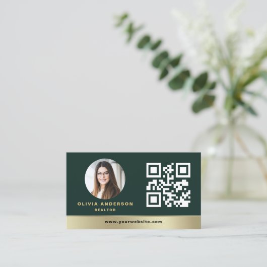 Emerald Green QR Code Gold House Real Estate Visitekaartje (Staand voorkant)