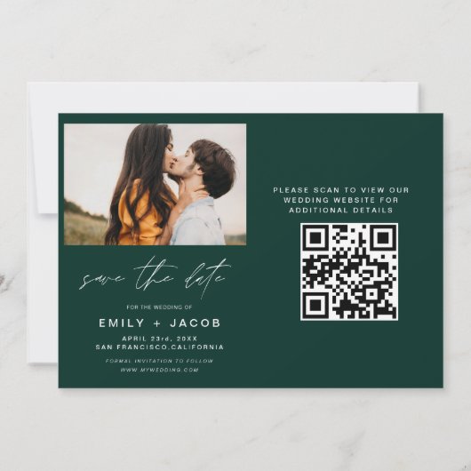 Emerald Green QR-code Save the Date 4 Foto (Achterkant)