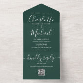 Emerald Green QR-code Script Minimalistische Trouw All In One Uitnodiging (Binnen)