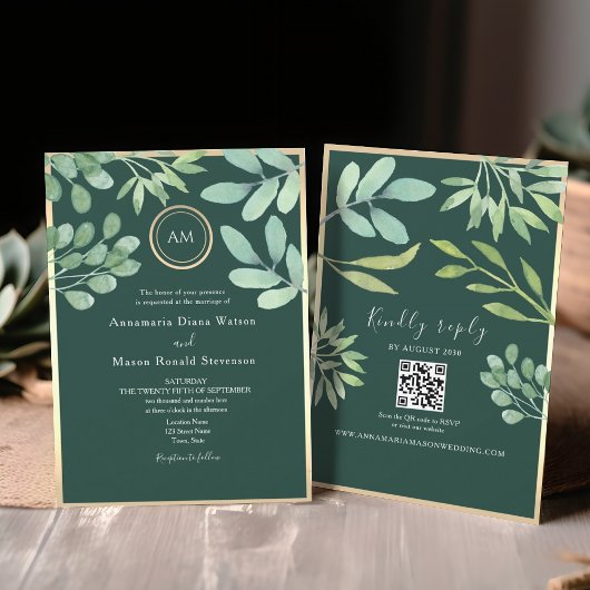 Emerald Green QR Code Wedding Kaart