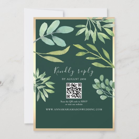 Emerald Green QR Code Wedding Kaart (Achterkant)