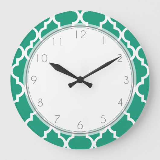 Emerald Green Quatrefoil Pattern Grote Klok (Voorkant)