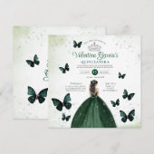 Emerald Green Quinceañera 15 Anos Bloemen Zilver Kaart (Voorkant / Achterkant)