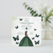 Emerald Green Quinceañera 15 Anos Bloemen Zilver Kaart (Staand voorkant)