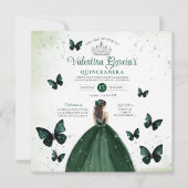 Emerald Green Quinceañera 15 Anos Bloemen Zilver Kaart (Voorkant)
