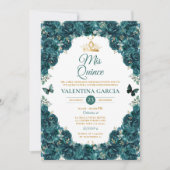 Emerald Green Quinceañera 15 Anos Floral Crown Kaart (Voorkant)