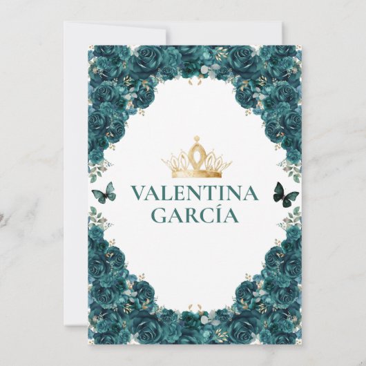 Emerald Green Quinceañera 15 Anos Floral Crown Kaart (Achterkant)