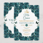 Emerald Green Quinceañera 15 Anos Floral Crown Kaart (Voorkant / Achterkant)