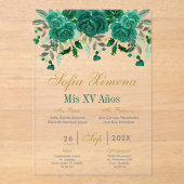 Emerald Green Quinceanera Acryl Uitnodigingen (Voorkant)