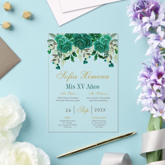 Emerald Green Quinceanera Acryl Uitnodigingen (Insitu (Huwelijk))