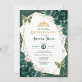 Emerald Green Quinceañera Butterflies Mis Quince Kaart (Voorkant)