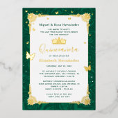 Emerald Green Quinceañera Elegant Butterfly Folie Uitnodiging (Voorkant)