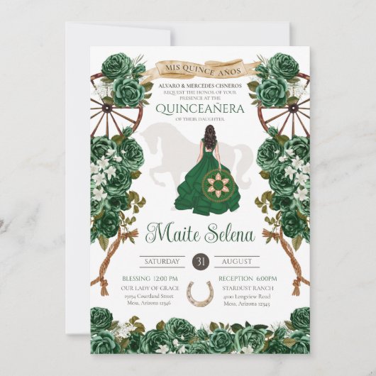 Emerald Green Quinceanera Elegant Roos Charro Kaart (Voorkant)