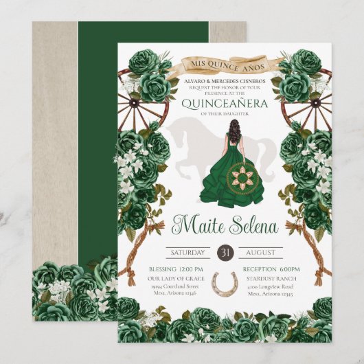Emerald Green Quinceanera Elegant Roos Charro Kaart (Voorkant / Achterkant)