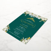 Emerald Green Quinceañera Floral Gold Folie Uitnodiging (Gedraaid)